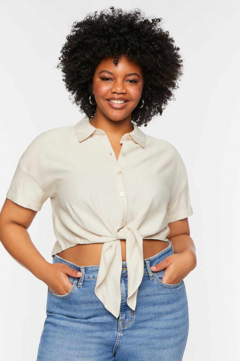 Plus Size Tie-Front Shirt FOREVER21