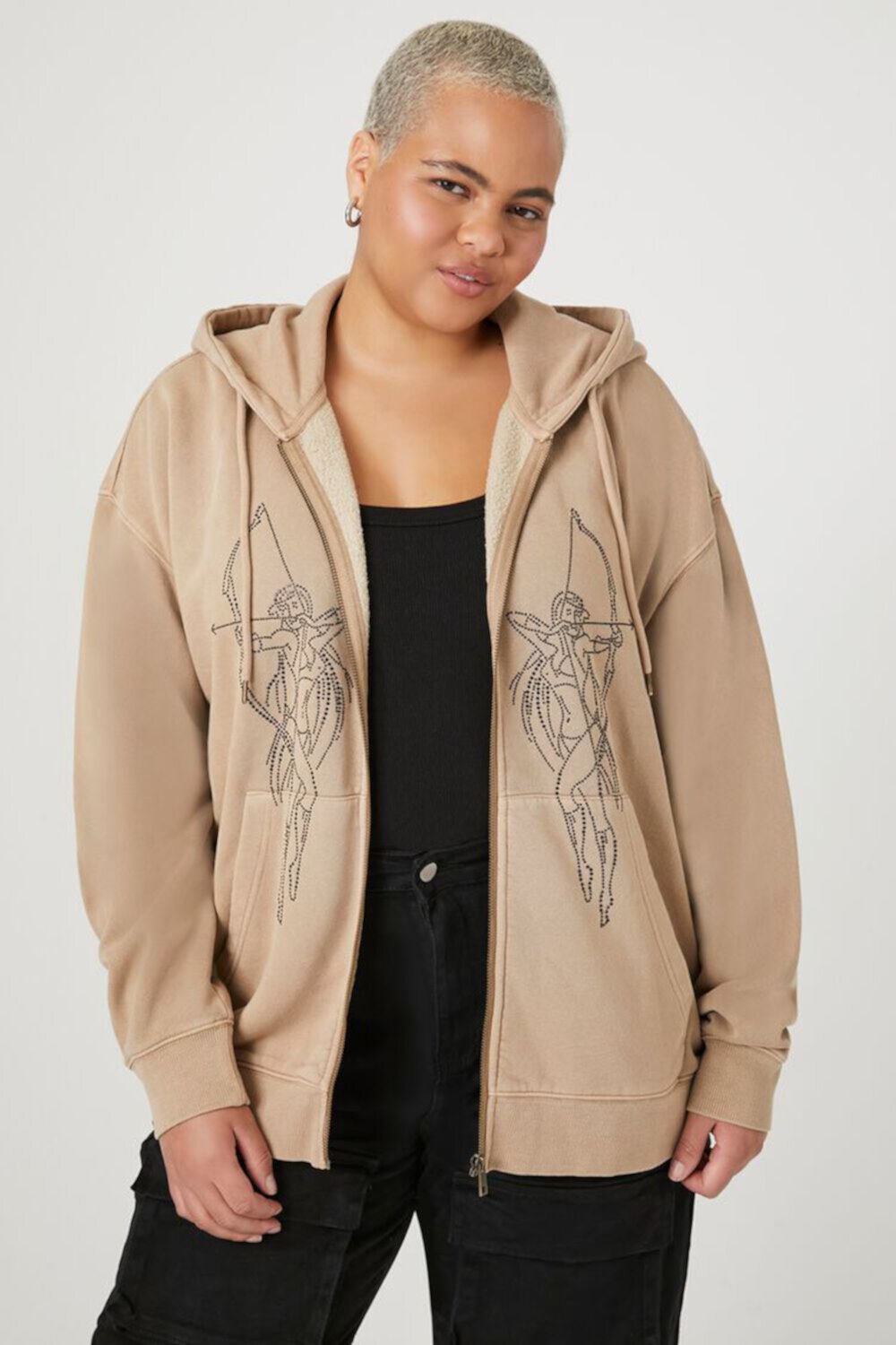 Plus Size Bow & Arrow Zip-Up Hoodie FOREVER21