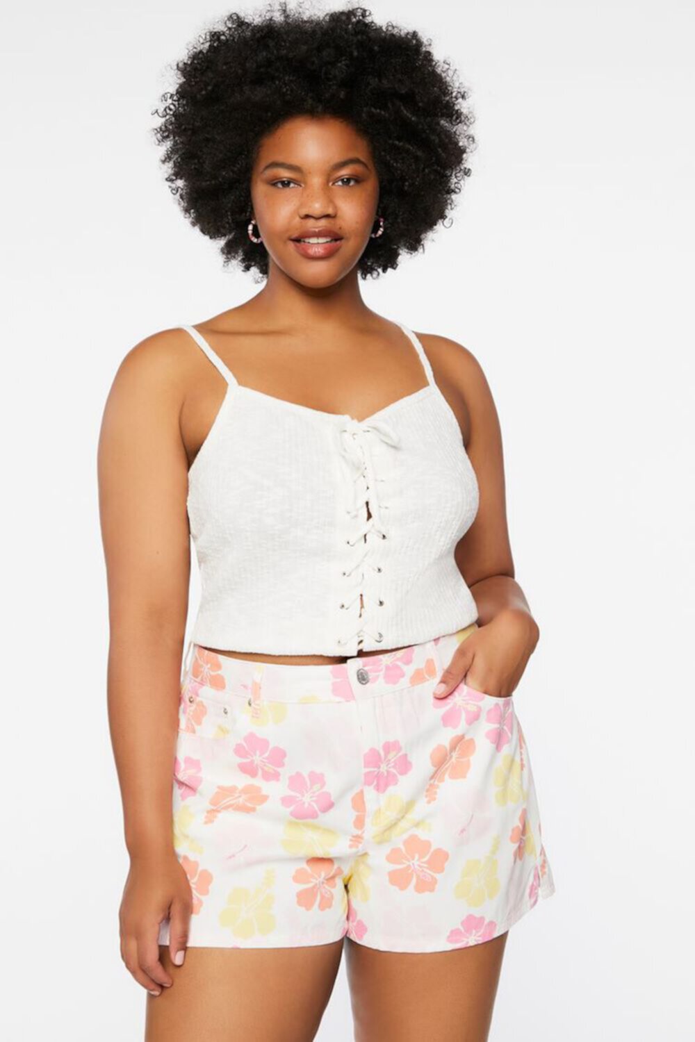 Женские Джинсовые Шорты FOREVER21 Plus Size Tropical Floral FOREVER21