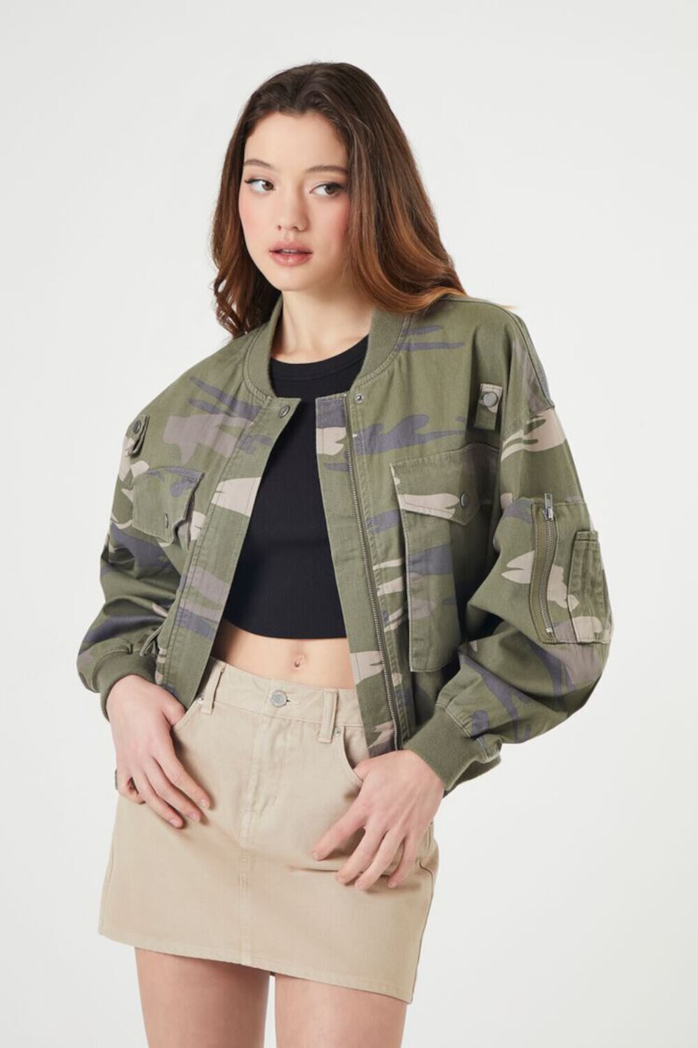 Женский Бомбер FOREVER21 Camo Print FOREVER21