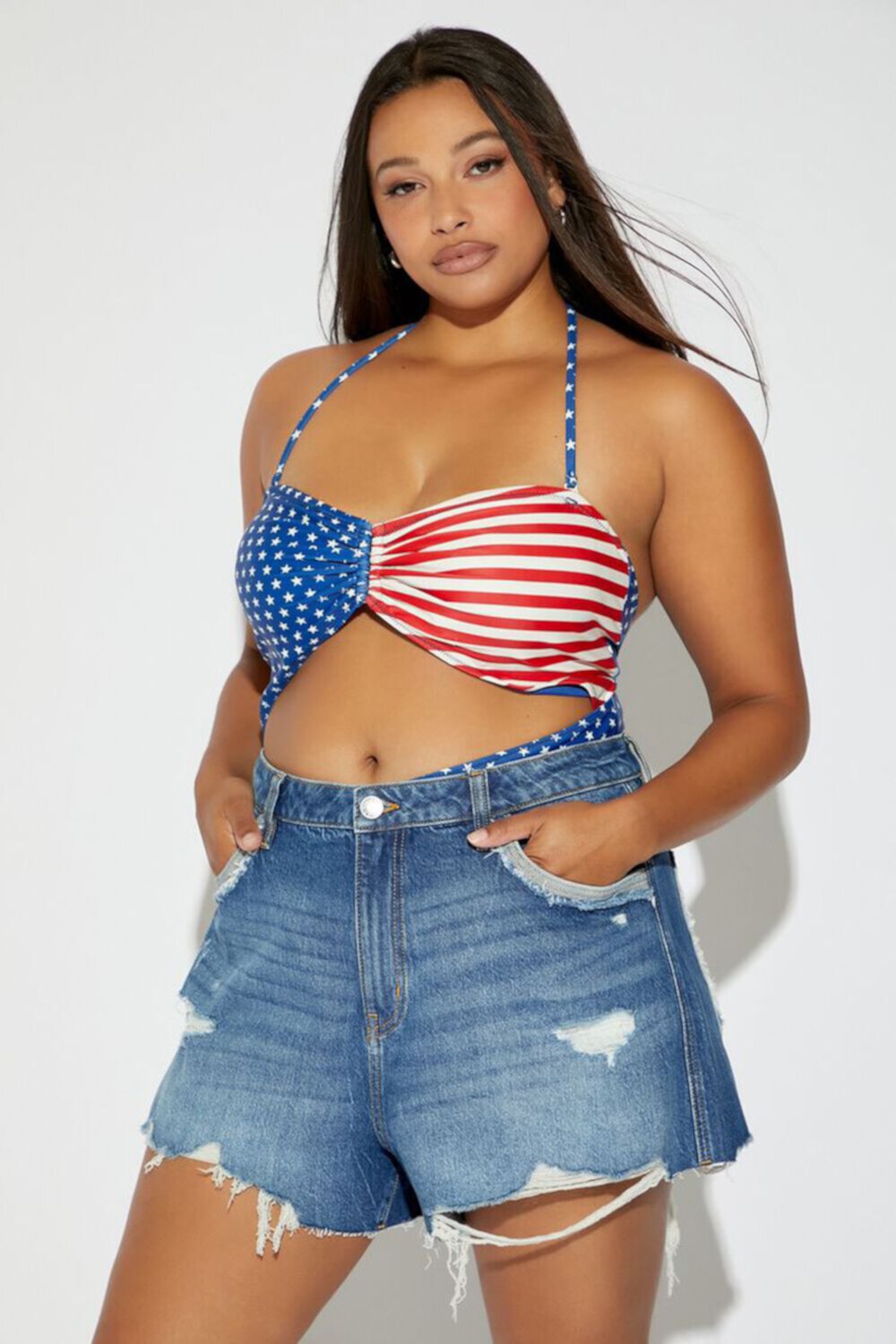 Plus Size Flag Print One-Piece Swimsuit F21