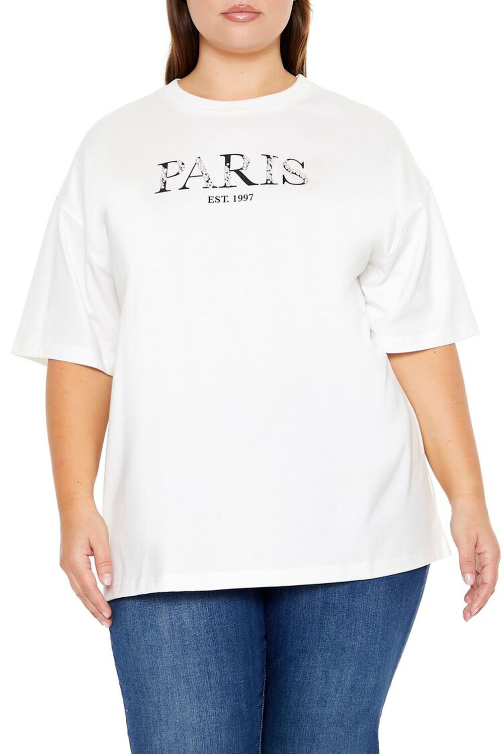 Женская Футболка FOREVER21 Plus Size Faux Pearl Paris FOREVER21