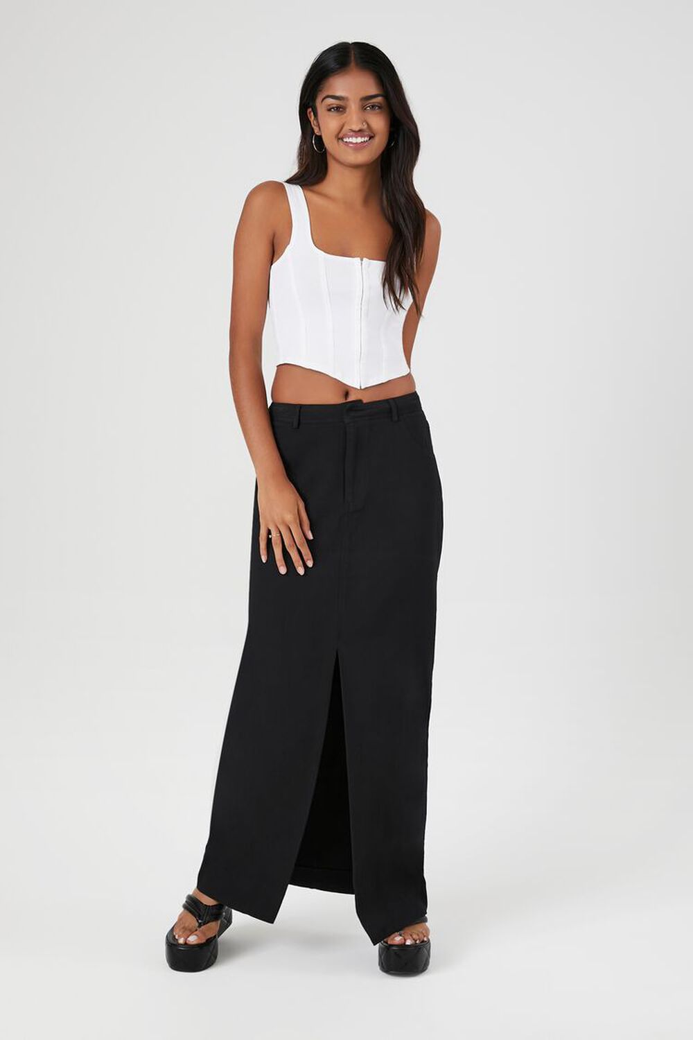 Женская Юбка макси FOREVER21 Twill Split-Hem FOREVER21