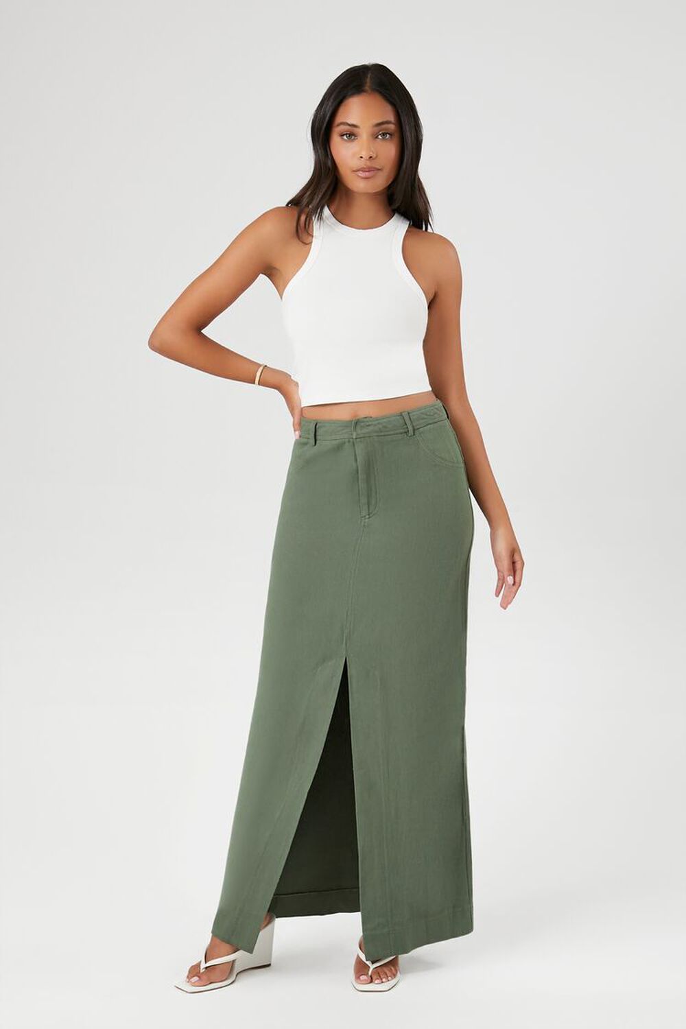 Женская Юбка макси FOREVER21 Twill Split-Hem FOREVER21