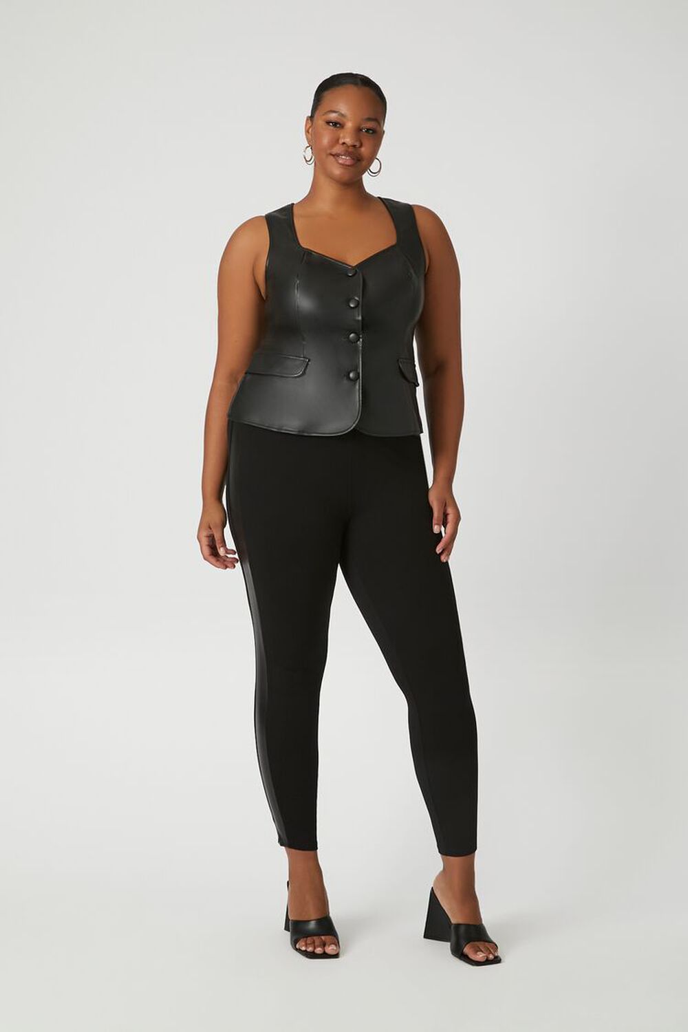 Plus Size Faux Leather-Trim Leggings FOREVER21