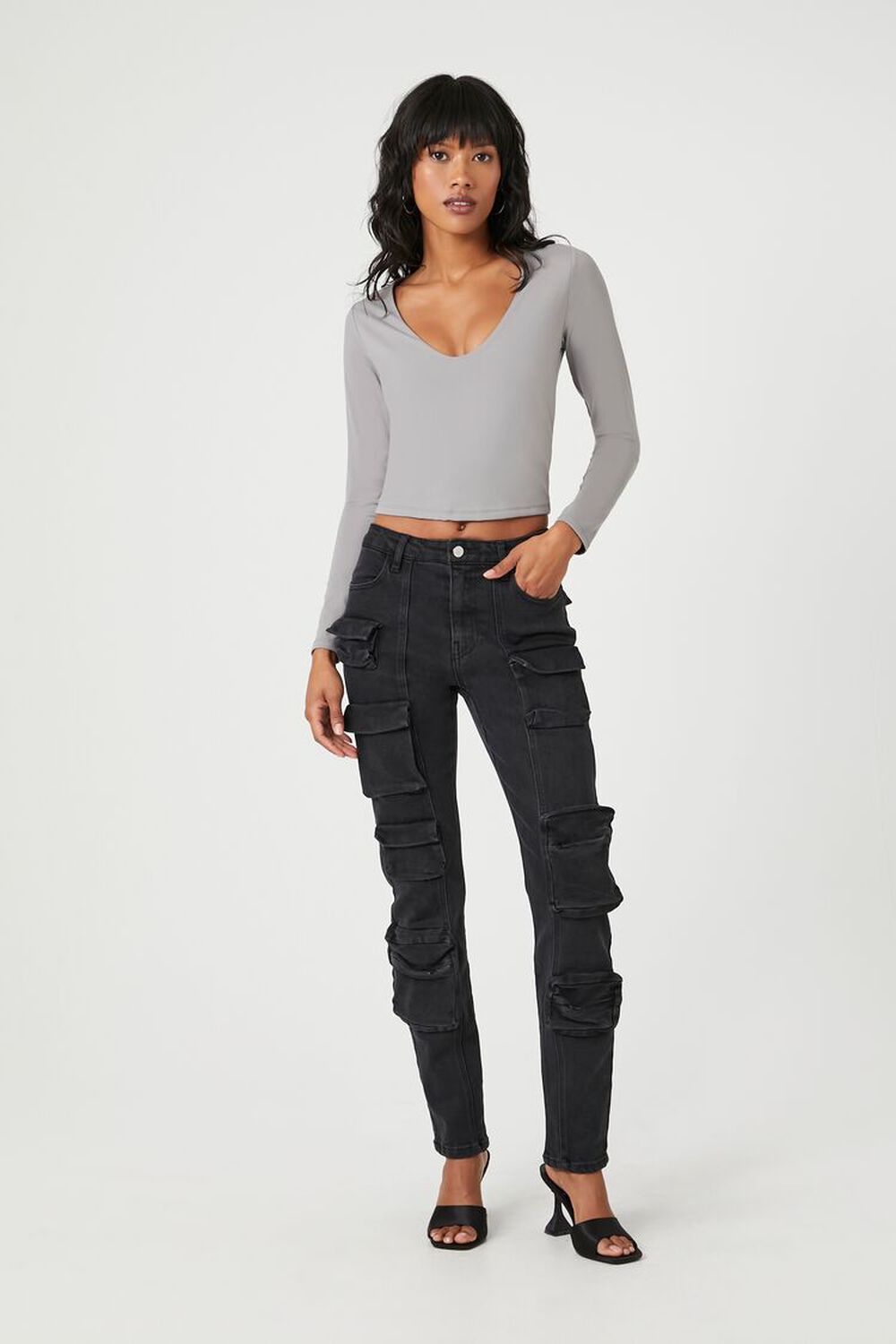 Женские Прямые Джинсы FOREVER21 High-Rise Cargo FOREVER21