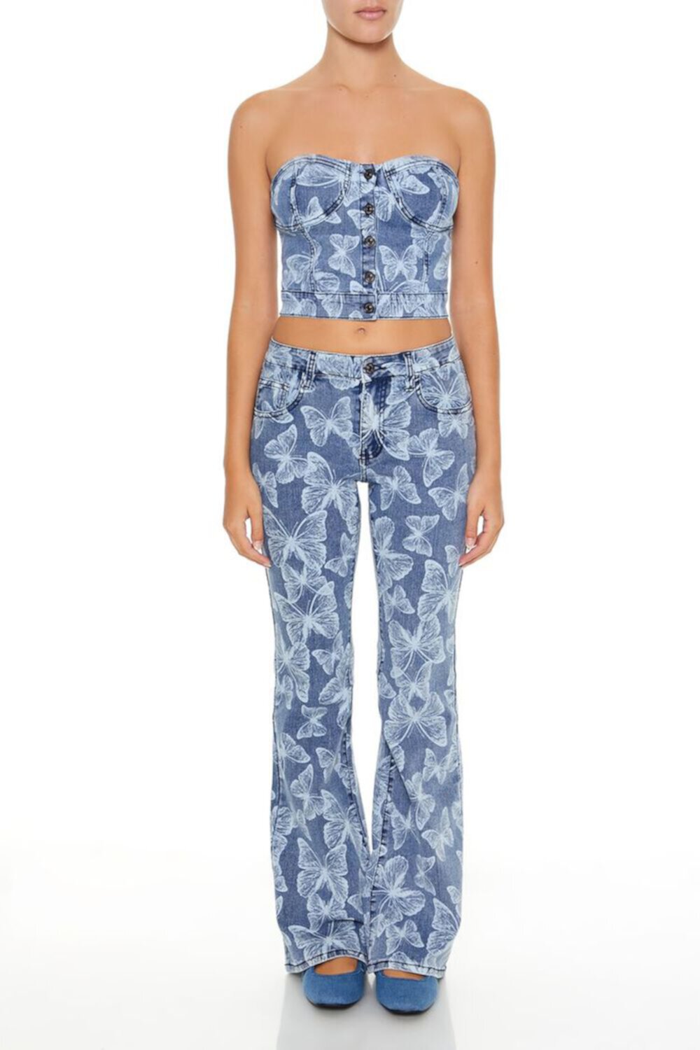 Женские Джинсы bootcut FOREVER21 Butterfly Print Flare Jeans FOREVER21