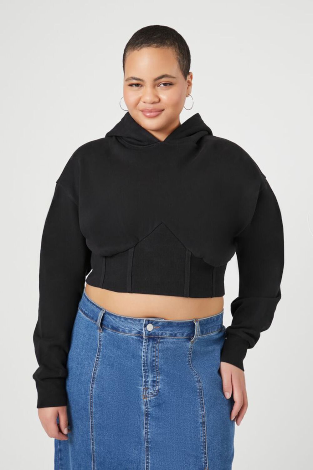 Plus Size Cropped Corset Hoodie FOREVER21