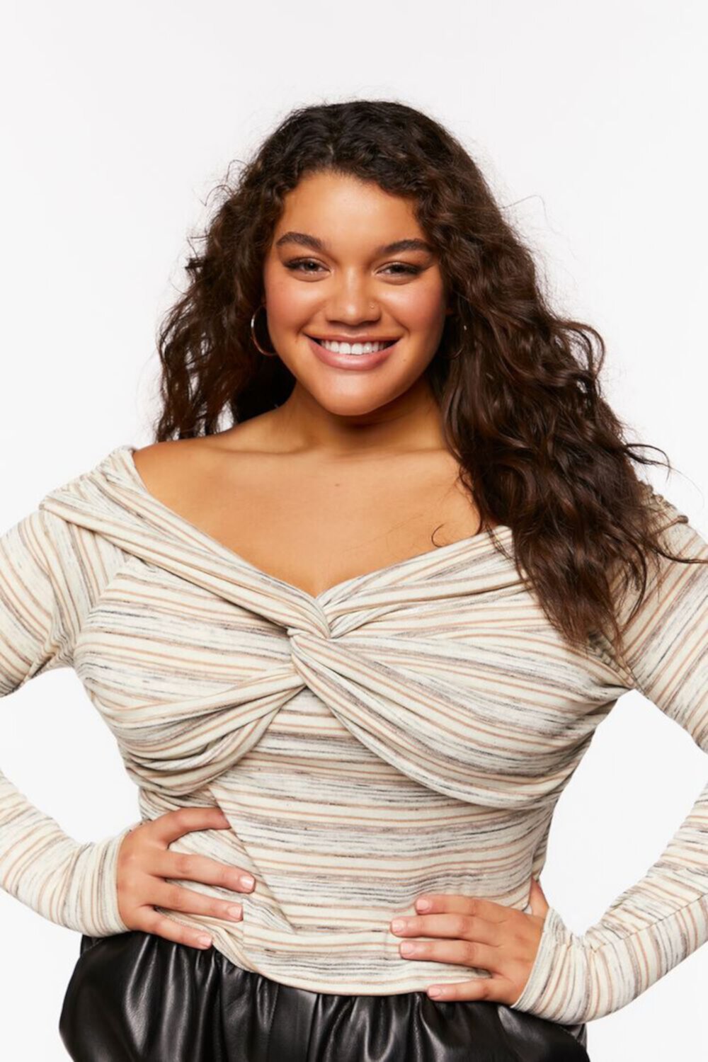 Plus Size Twisted Off-The-Shoulder Striped Top FOREVER21