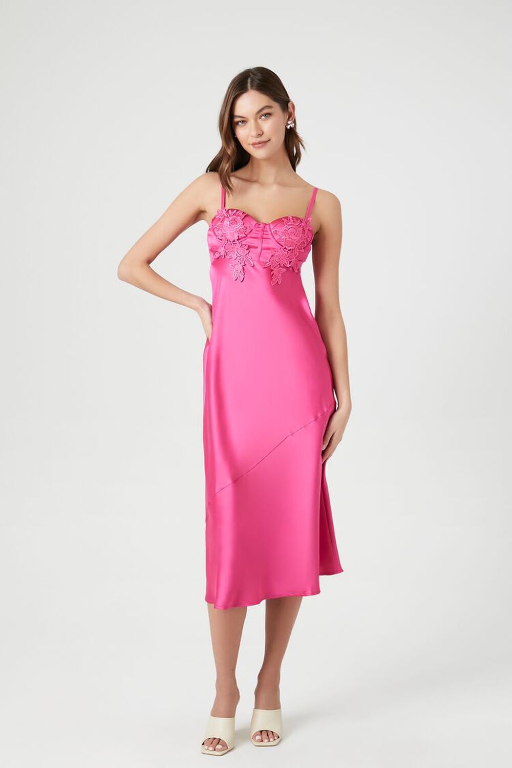 Lace-Trim Satin Midi Slip Dress FOREVER21