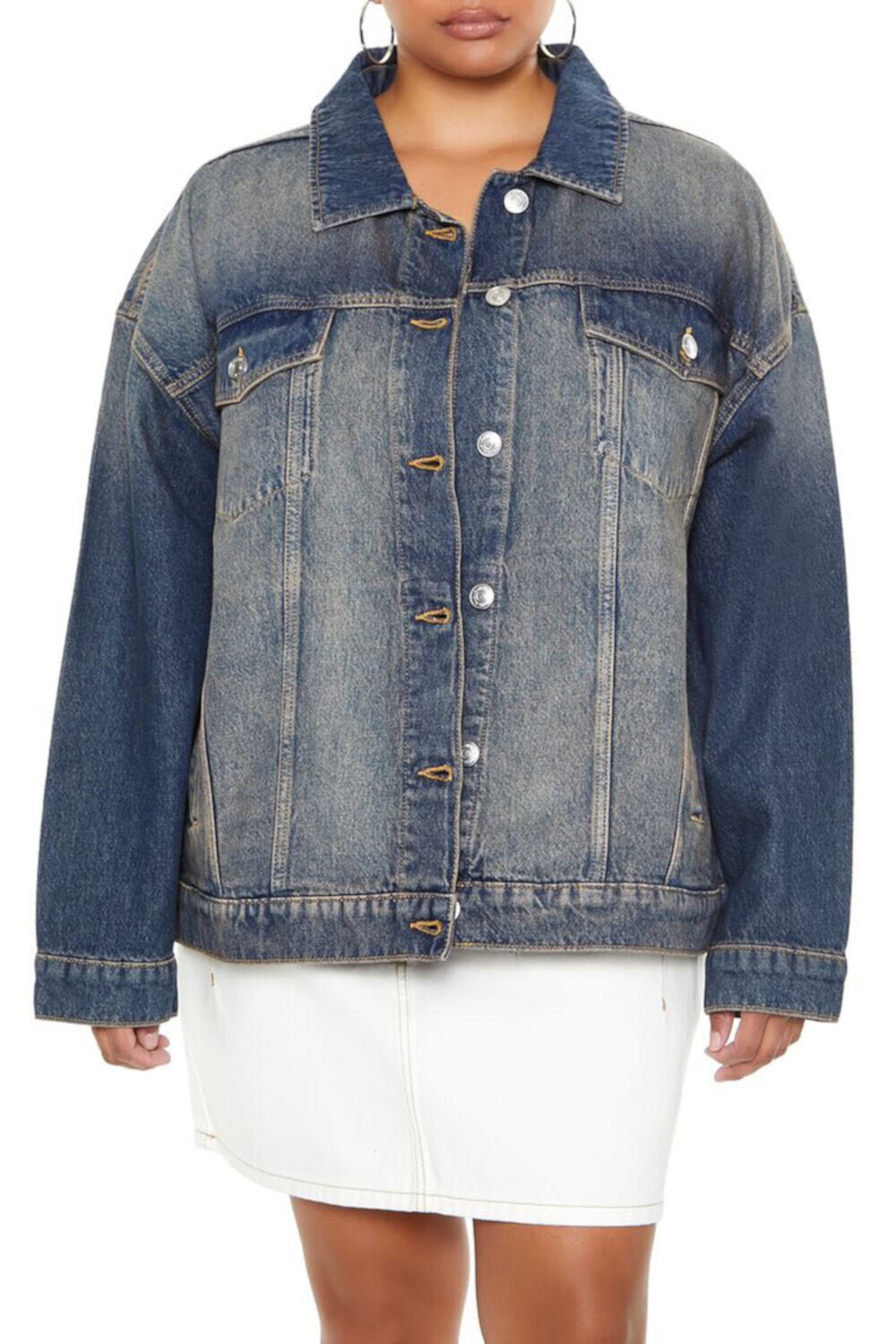 Plus Size Denim Trucker Jacket FOREVER21