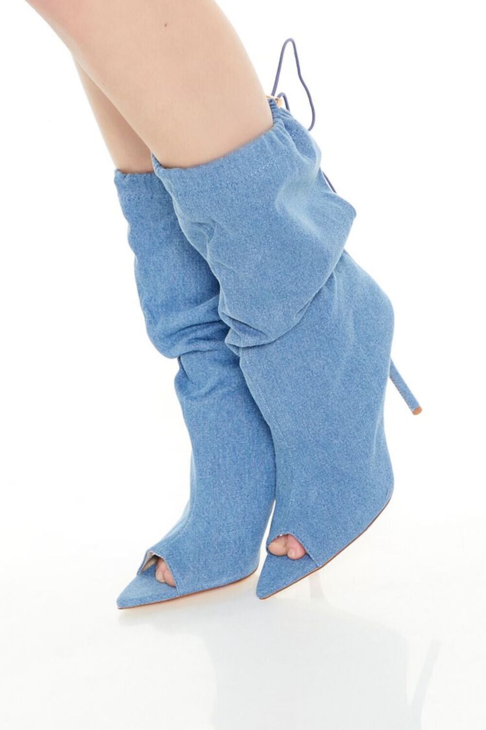 Женские Ботильоны на каблуке FOREVER21 Open-Toe Denim Stiletto FOREVER21