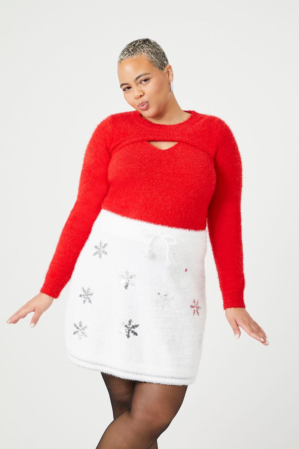 Plus Size Sequin Snowflake Mini Skirt FOREVER21