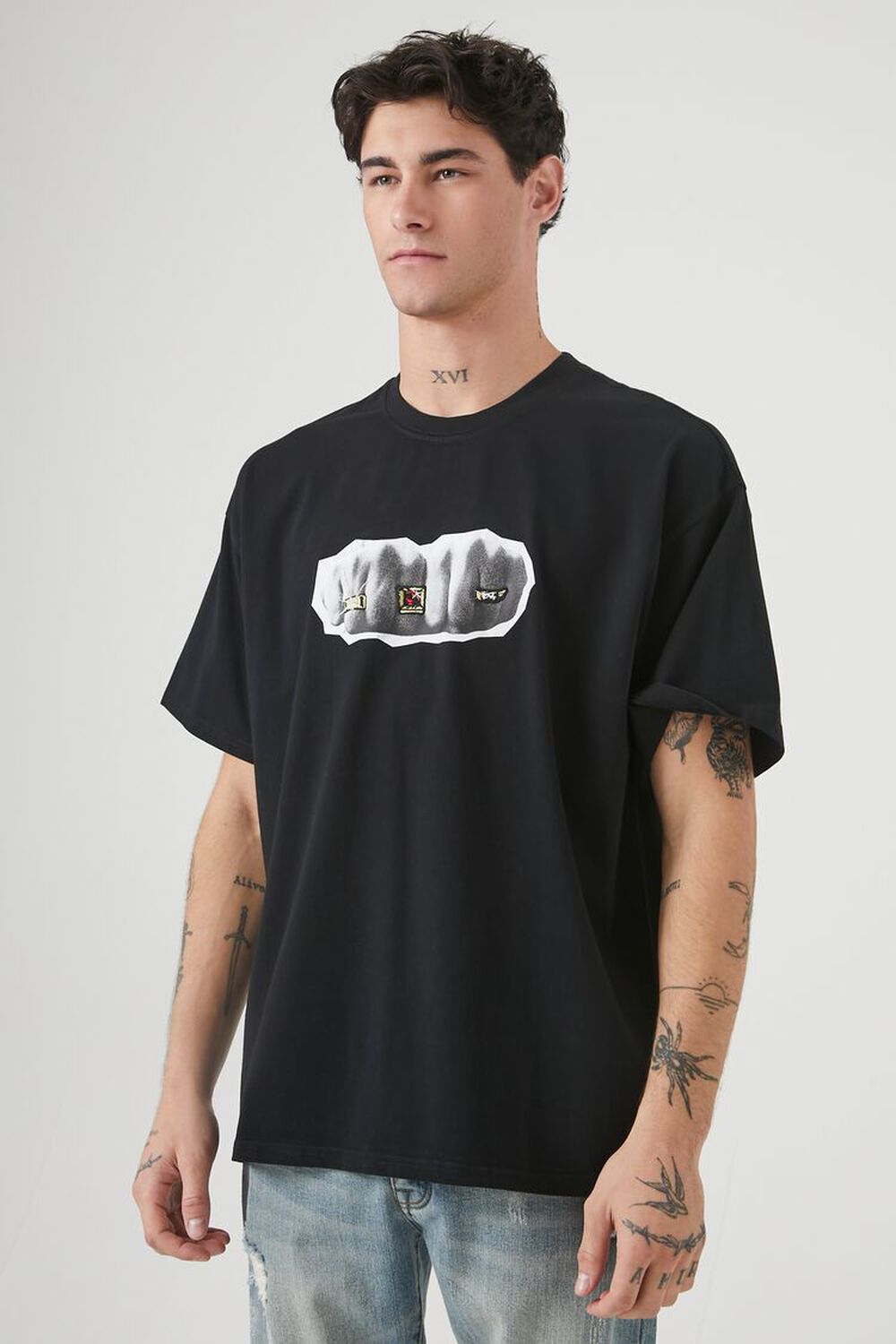 Oversized Embroidered Fist Bump Graphic Tee F21