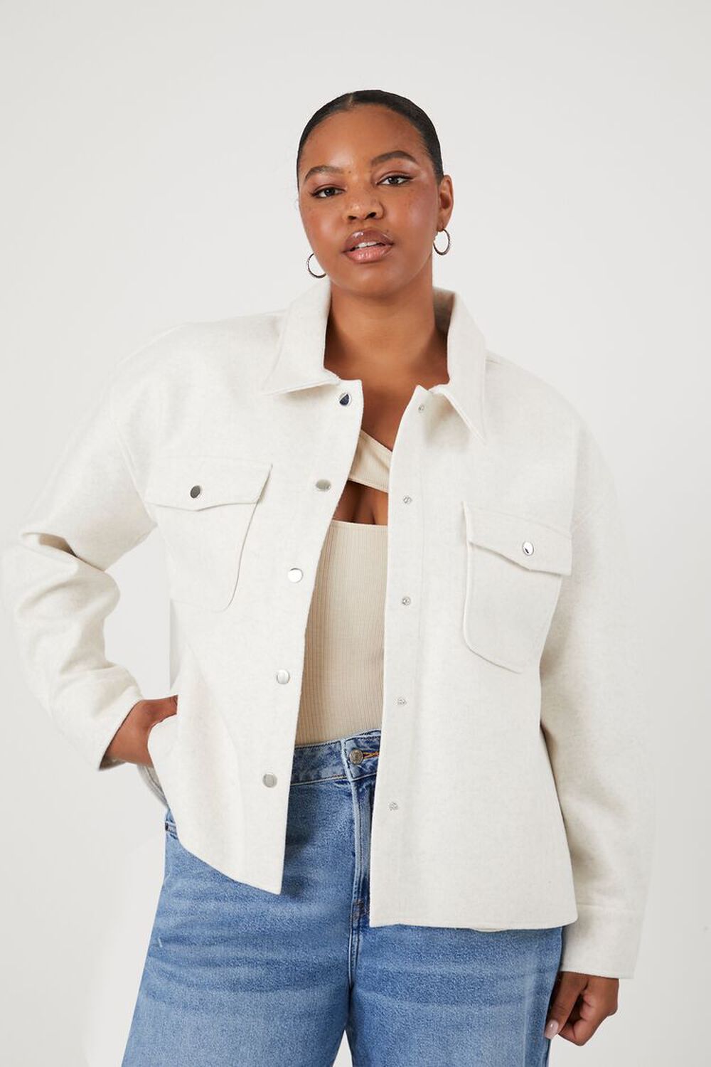 Plus Size Brushed Drop-Sleeve Shacket FOREVER21