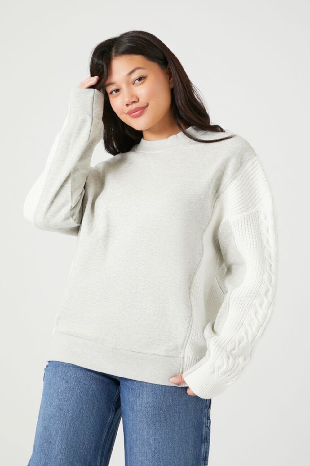 Женский Пуловер FOREVER21 Colorblock Cable Knit-Sleeve FOREVER21