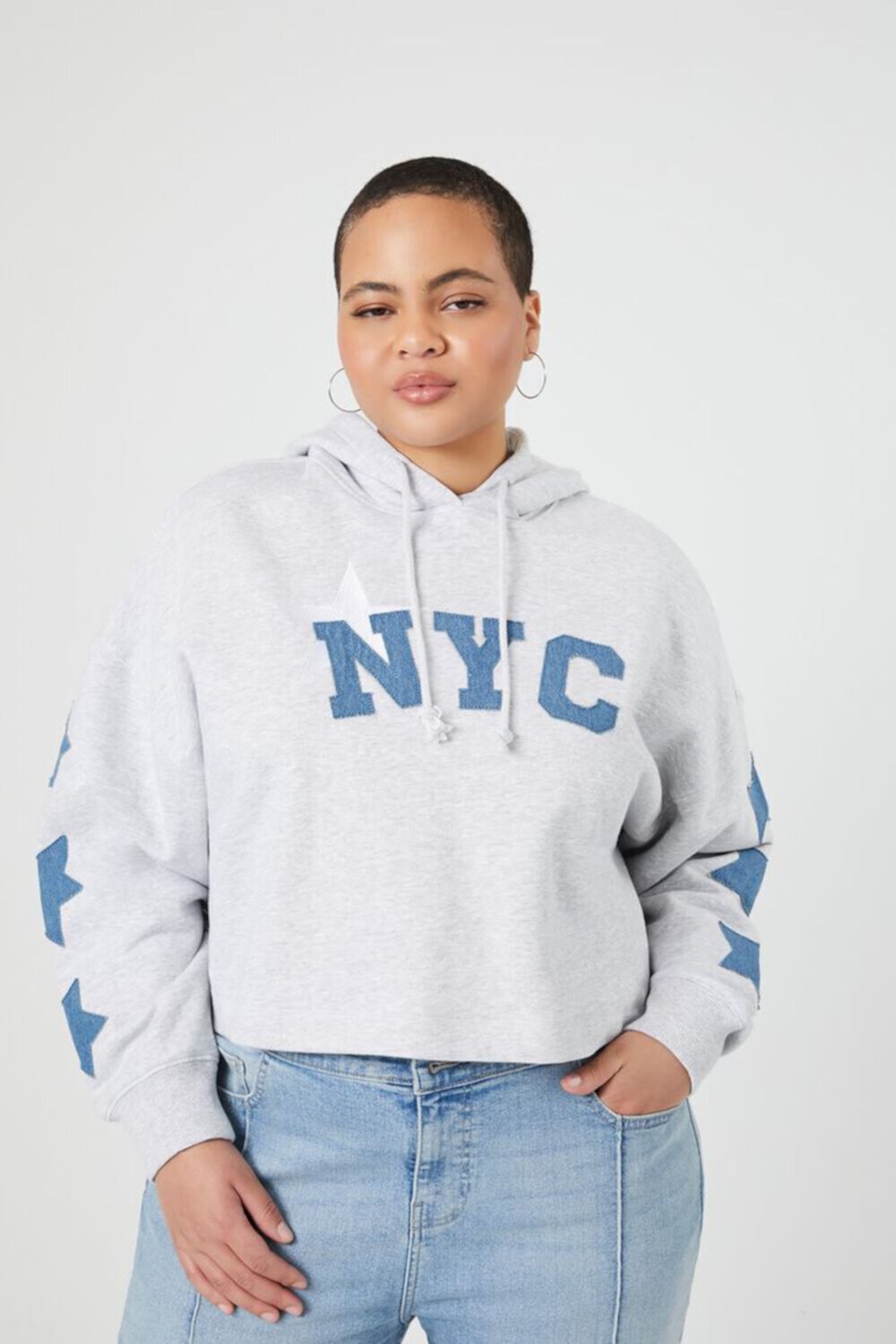 Plus Size Nyc Star Patch Hoodie FOREVER21