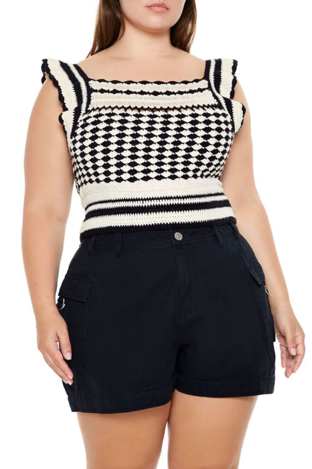 Plus Size Sweater-Knit Geo Crop Top F21