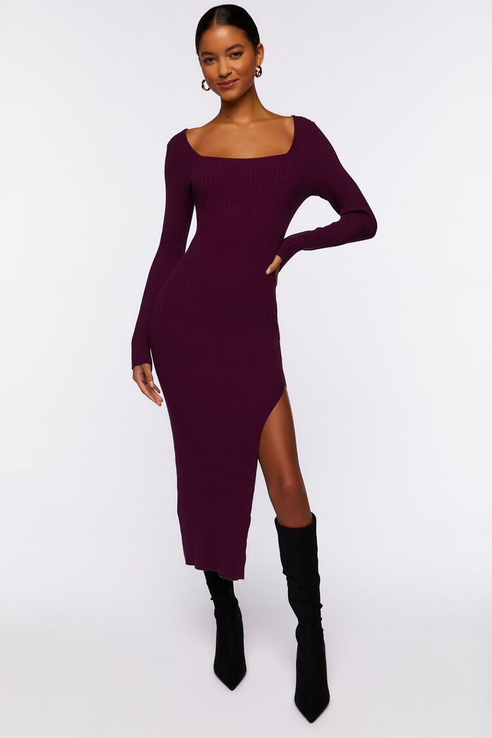 Thigh-Slit Midi Sweater Dress FOREVER21