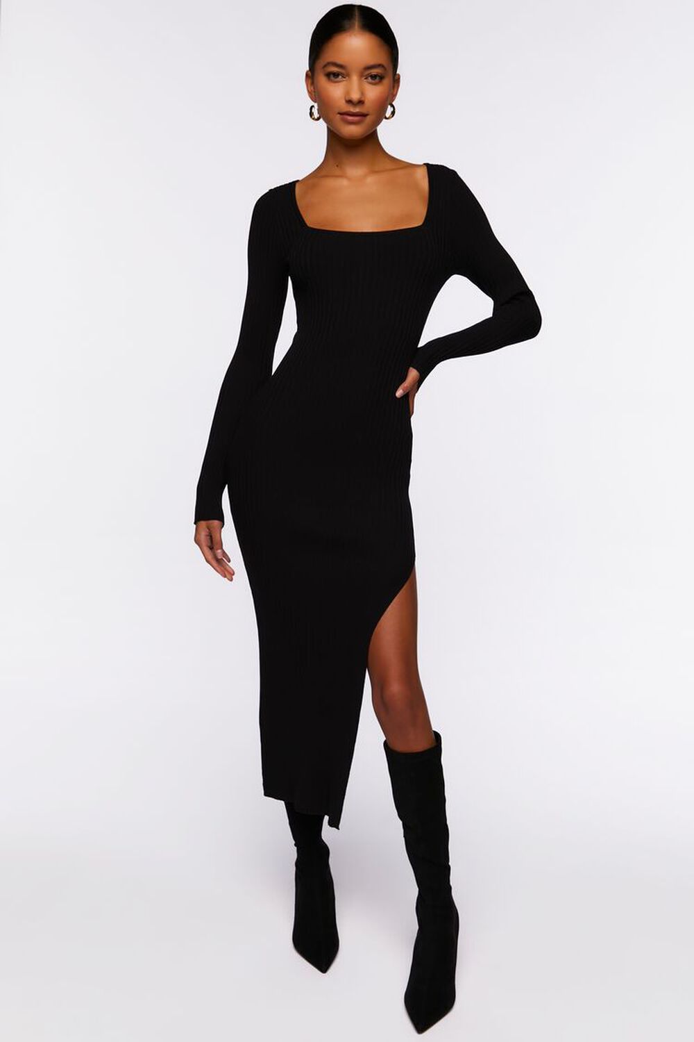 Thigh-Slit Midi Sweater Dress FOREVER21