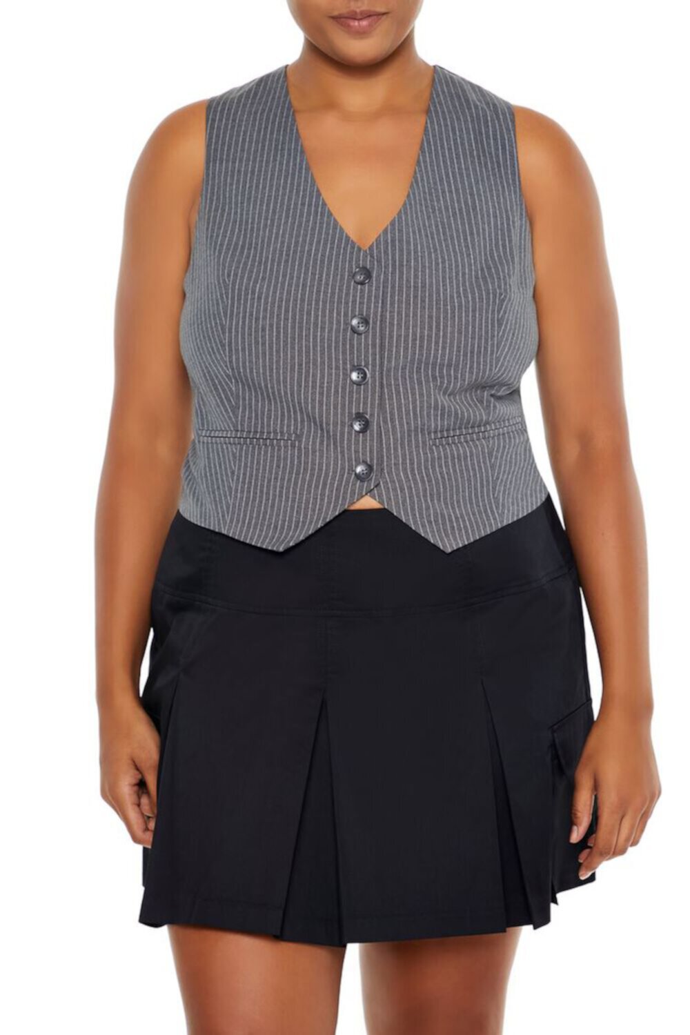 Plus Size Pinstriped Cropped Vest FOREVER21