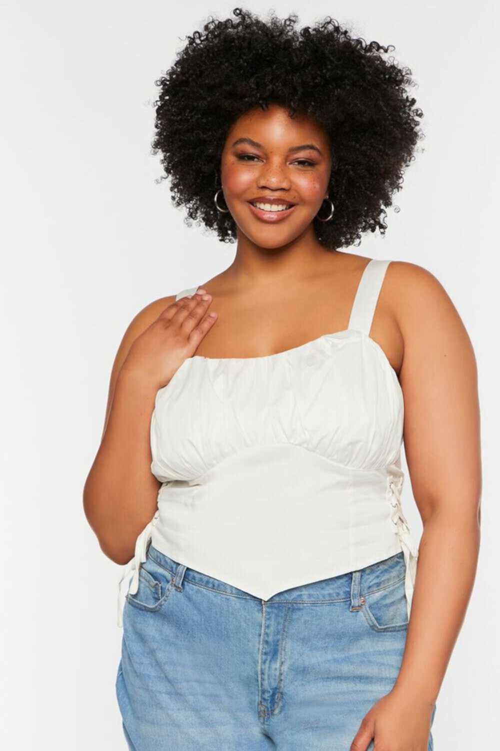 Plus Size Ruched Lace-Up Top FOREVER21