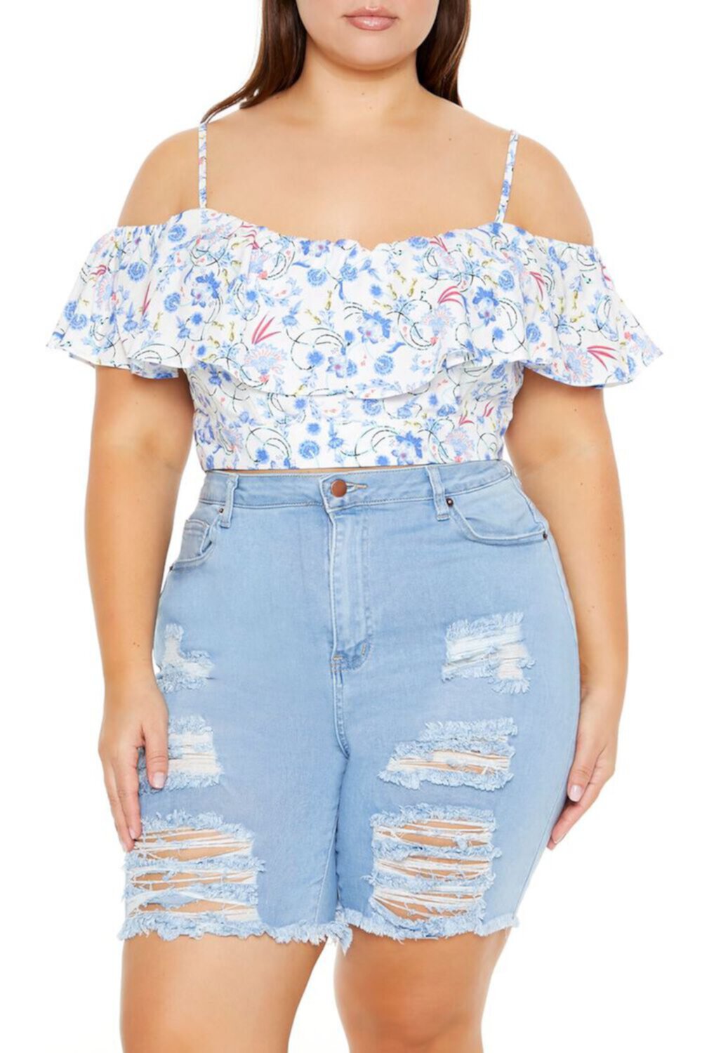 Plus Size Floral Open-Shoulder Top F21