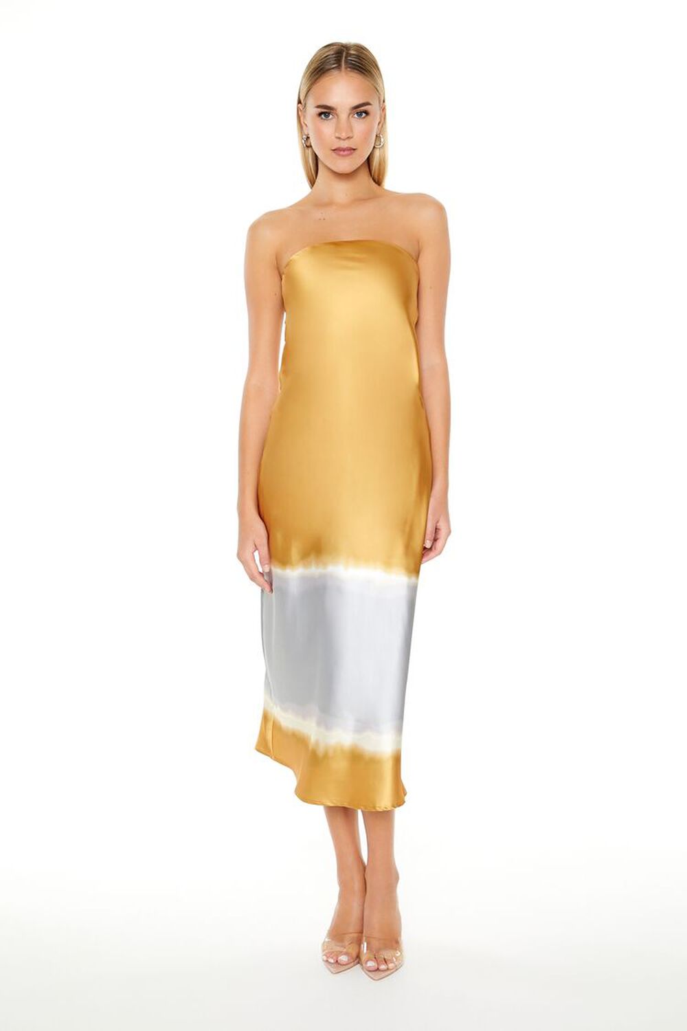 Strapless Satin Dip-Dye Midi Dress FOREVER21