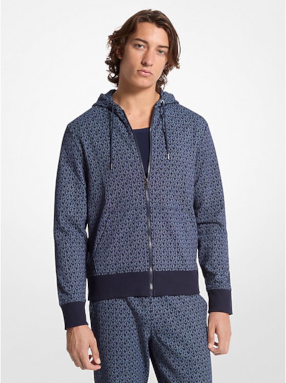 Мужское Худи Michael Kors Signature Logo Print Cotton Blend Zip-Up Michael Kors