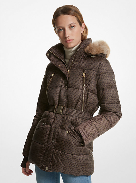 Женский Пуховик Michael Kors Faux Fur Trim Quilted Belted Puffer Jacket Michael Kors