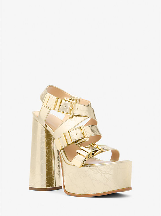 Женские Босоножки на каблуке Michael Kors Darrington Crackled Metallic Leather Platform Sandal Michael Kors