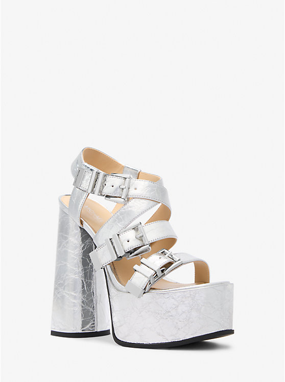 Женские Босоножки на каблуке Michael Kors Darrington Crackled Metallic Leather Platform Sandal Michael Kors