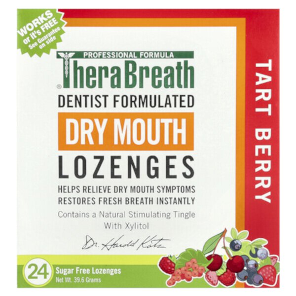 Dry Mouth Lozenges (Пастилки), Tart Berry, 24 Sugar Free Lozenges TheraBreath