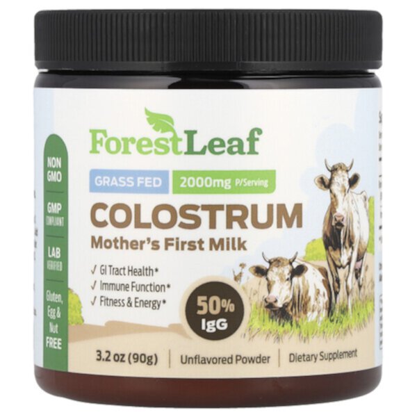 Colostrum Powder (Порошок), Mother's First Milk, Unflavored (Без вкуса), 3.2 oz (Унции) (90 g) Forest Leaf