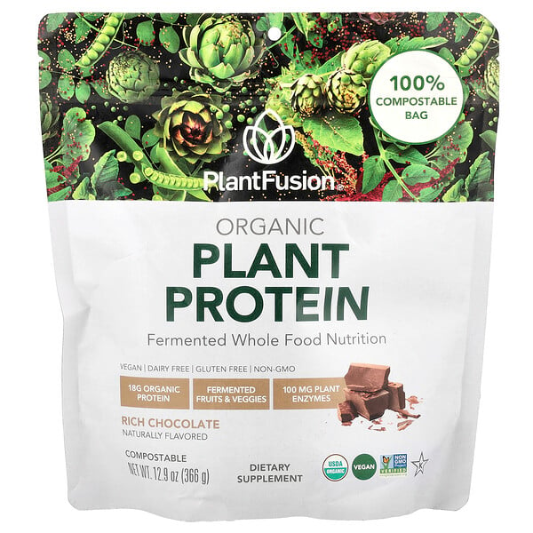 Organic Plant Protein, Rich Chocolate, 12.9 oz (Унции) (366 g) PlantFusion