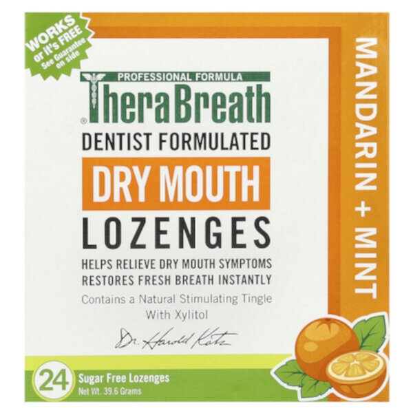 Dry Mouth Lozenges (Пастилки), Mandarin + Mint, 24 Sugar Free Lozenges TheraBreath