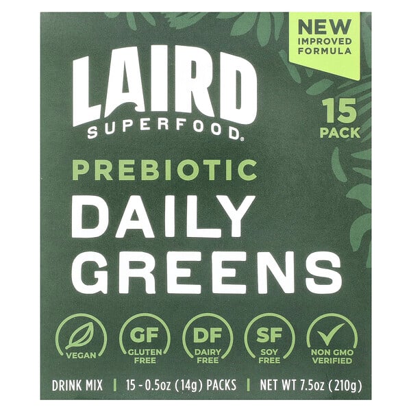 Prebiotic Daily Greens, 15 Packs, 0.5 oz (Унции) (14 g) Each Laird Superfood