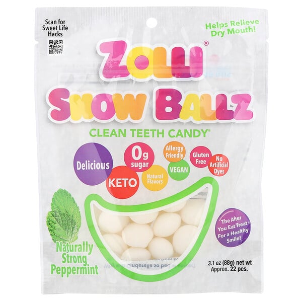 Zolli® Snow Ballz, Мятные конфеты, 22 шт, 88 г, без сахара, веганские и без глютена Zolli Pops