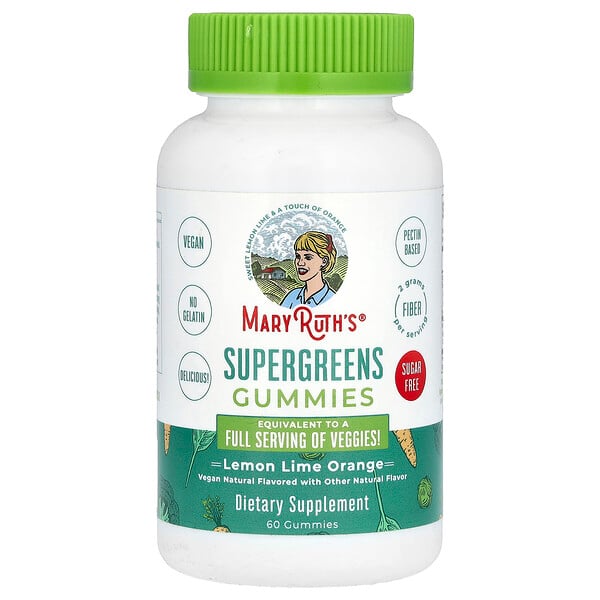 Supergreens Gummies (Жевательные конфеты), Sugar Free, Lemon Lime Orange, 60 Gummies MaryRuth's