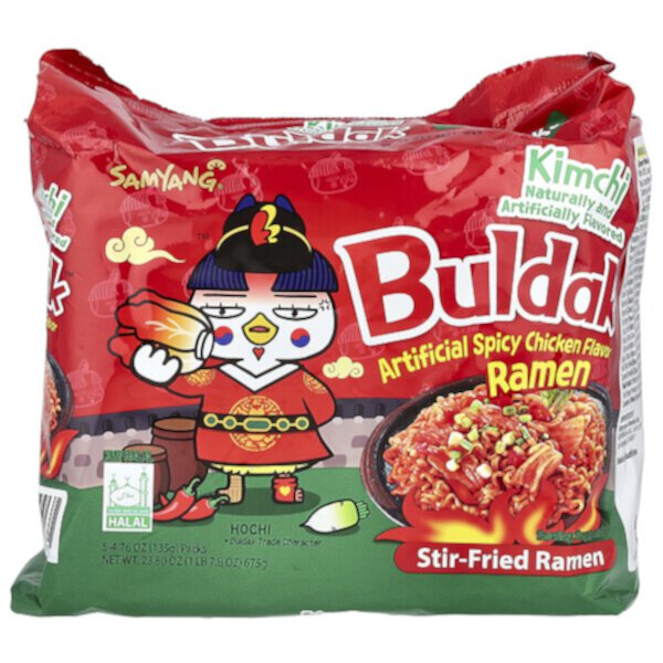 Buldak™, Stir-Fried Ramen, Spicy Chicken, Kimchi, 5 Packs, 4.76 oz (Унции) (135 g) Each Buldak