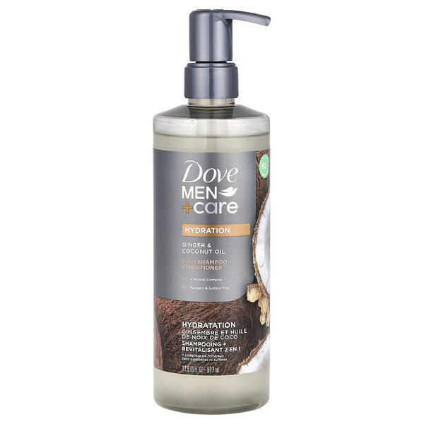 Men + Care, 2-in-1 Shampoo + Conditioner, Ginger & Coconut Oil, 17.5 fl oz (517 ml) Dove