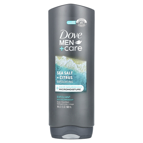 Men + Care, Body + Face Wash, Sea Salt + Citrus, 18 Fl oz (Унции) (532 ml) Dove