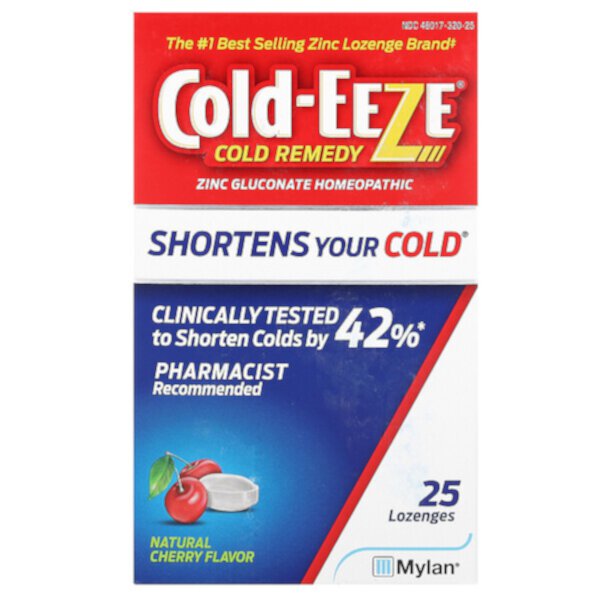 Cold Remedy, Zinc Gluconate Homeopathic, Natural Cherry, 25 Lozenges (Пастилки) Cold Eeze