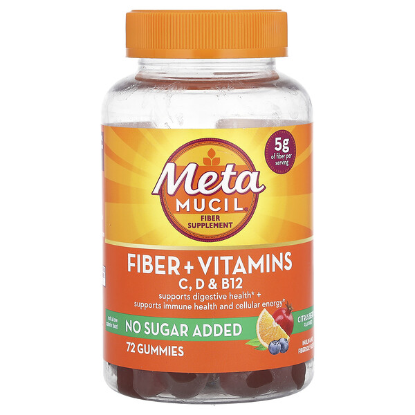 Fiber + Vitamins, C, D,& B12, Citrus Berry, 72 Gummies (Жевательные конфеты) Metamucil