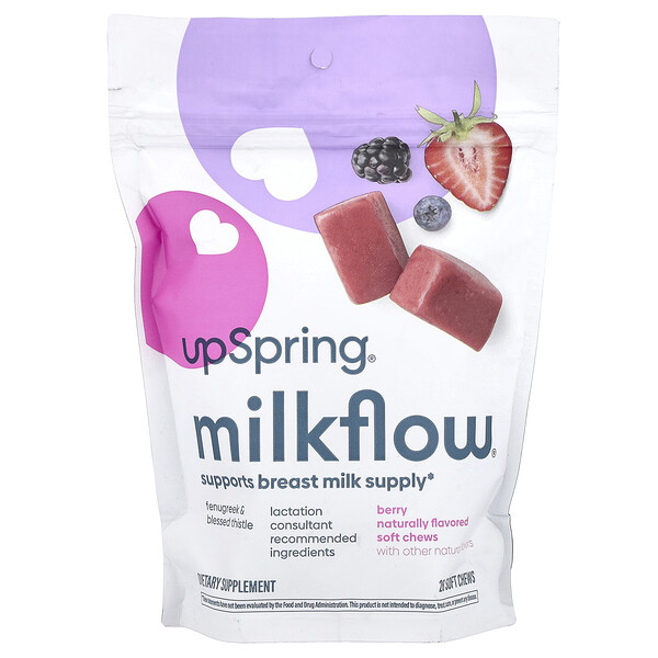 Поддержка лактации UpSpring Milkflow®, Ягода, 28 мягких жевательных таблеток UpSpring