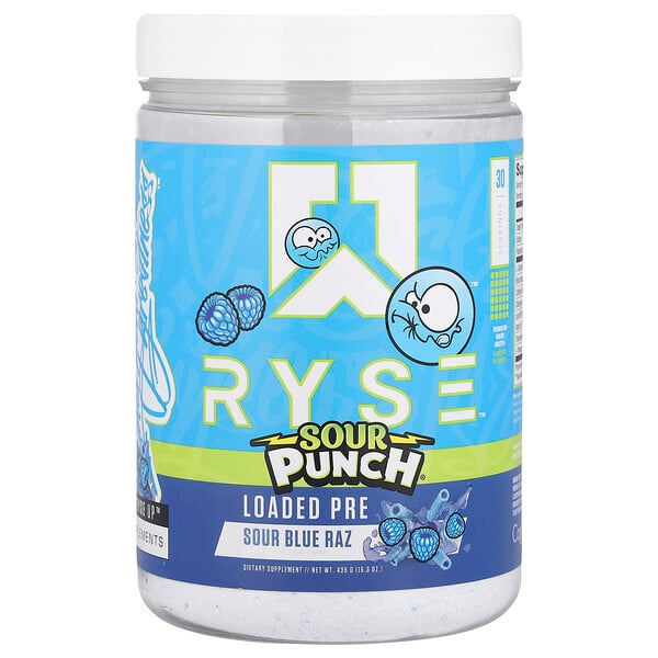 Loaded Pre, Sour Punch® Sour Blue Raz, 15.3 oz (Унции) (435 g) RYSE