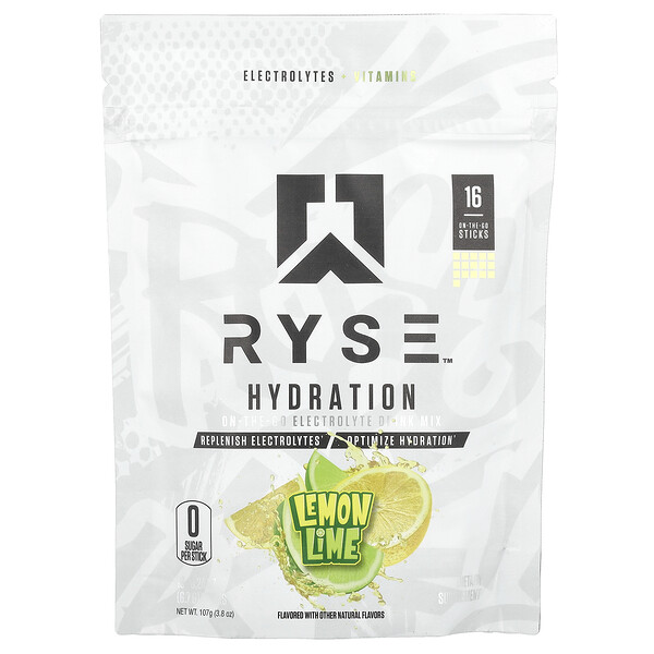 Hydration, On-The-Go Electrolyte Drink Mix, Lemon Lime, 16 Sticks, 0.24 oz (Унции) (6.7 g) Each RYSE