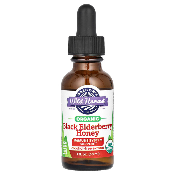 Organic Black Elderberry Honey, Alcohol Free, 1 fl oz (Жидкие унции) (30 ml) Oregon's Wild Harvest