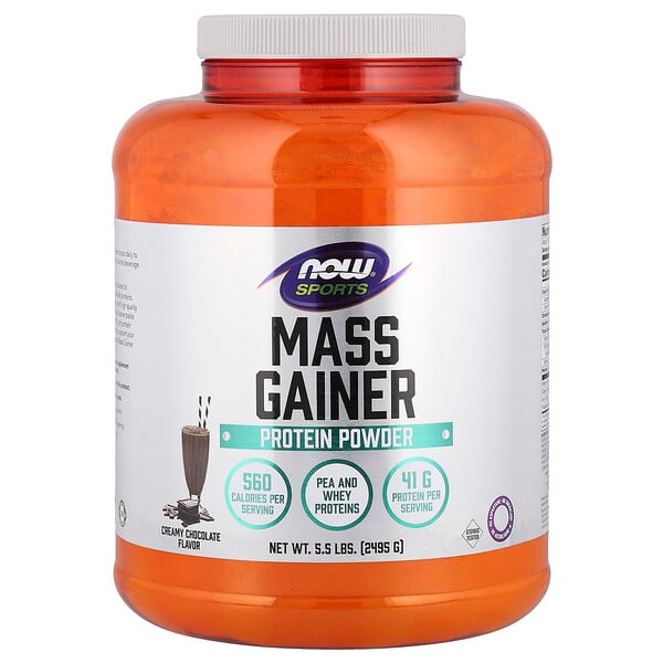 Sports, Mass Gainer Protein Powder (Порошок), Creamy Chocolate , 5.5 lbs (2,495 g) NOW Foods