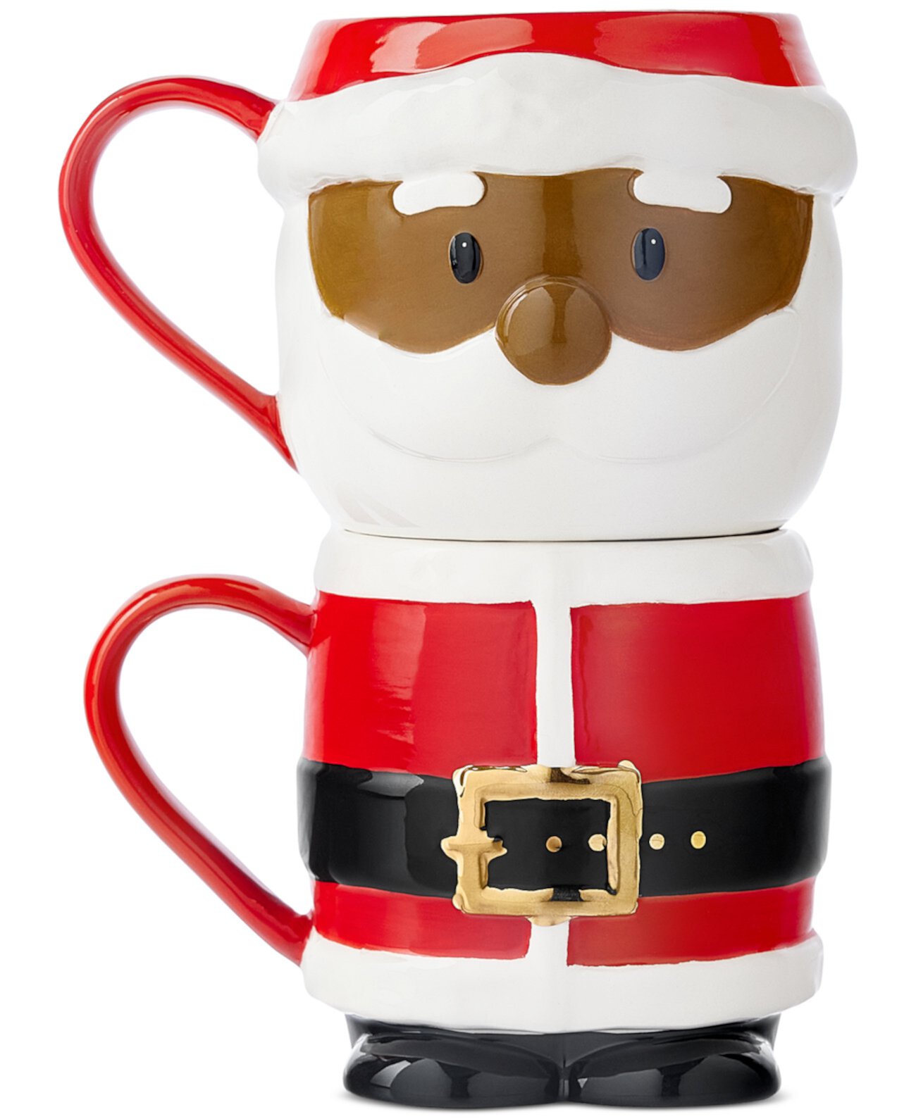 African-American Santa Set of 2 Stacked Mugs Holiday Lane